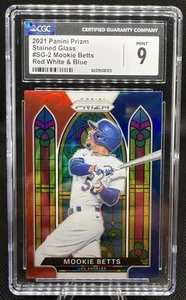 2021 Panini Prizm Stained Glass Mookie Betts #SG-2 Red White & Blue Prizm CGC 9 - Picture 1 of 2