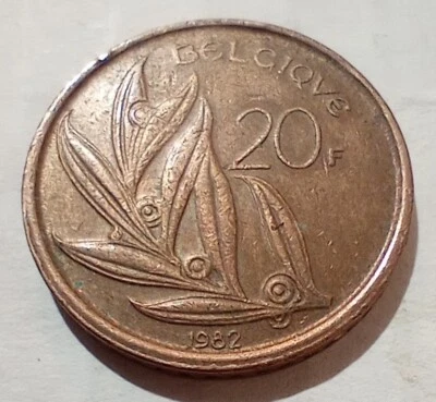 20 Francs 1982 Belgium Coin French Text Belgique Baudouin I Misaligned Die Error - Image 1 of 2