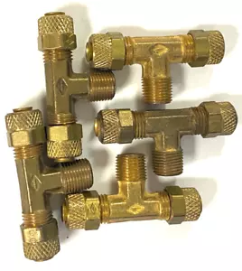 IMPERIAL BRASS MALE BRANCH TEE SIDES A&B SIZE- 1/4" SIDE C SIZE- 5/16" *LOT OF 5 - Picture 1 of 4