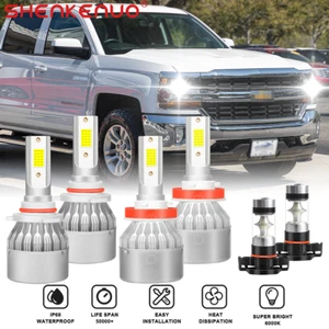 For Chevy Silverado 1500 2500 2007-2015 - 6000K LED Headlights + Fog Bulbs Kit - Picture 1 of 13