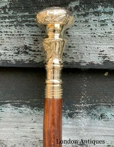 Palo para caminar de madera con acabado de latón brillante mango de cabeza estilo clásico bastón regalo - Imagen 1 de 5