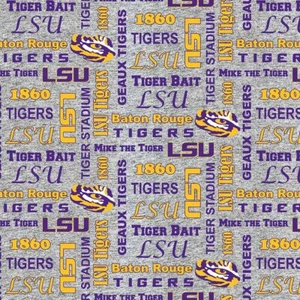 Louisiana State LSU Tigers Verbiage Heather Fleece Fabric-Fleece Blanket Fabric - Picture 1 of 1