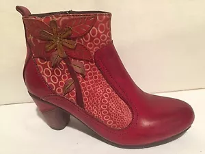 Spring Step L'Artiste Dramatic Leather Heel Ankle Boots Dark Red Multi Womens 35 - Picture 1 of 12