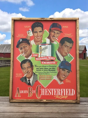 Chesterfield Cigarette Baseball Ad Framed Wooden Display 12"x16" DiMaggio Willia - Image 1 of 4