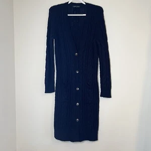 Lauren Ralph Lauren cardigan lungo blu con bottoni acrilico/alpaca/lana maglia a cavo XL - Foto 1 di 6