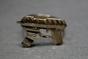 Anillo de pistola UZI de oro amarillo liso corte diamante de 10 K. Talla 7 - Imagen 1 de 8