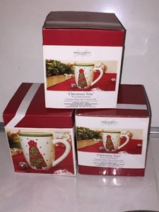 Christmas Mugs American Atelier Christmas Tree Coffee Mugs Set Of 3 NIB - Picture 1 of 2