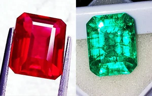 Natural Emerald & Ruby 8 to 10 Cts Loose Gemstone Certified Mixed Pair RM24 - Picture 1 of 7