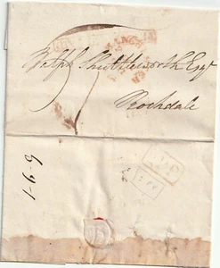 1811 MANCHESTER MIGLIA PENNY P NON PAGATO IN SCATOLA 2PP OLDHAM LETTERA CANALE JOHN LEES - Foto 1 di 2