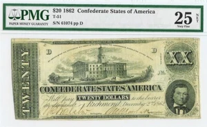 1862 CONFEDERATE STATES OF AMERICA $20 RICHMOND NOTE T-51 PMG VERY FINE 25 NET - Picture 1 of 2