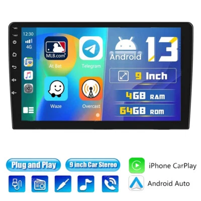 Apple Carplay Double 2 Din 9inch Android 13 4+64G GPS WIFI MP5 Car Stereo Radio - Image 1 of 4
