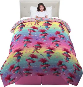 Trolls World Tour Twin Reversible Comforter Kids Bedding Rainbow - Picture 1 of 5