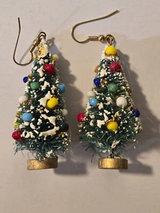 Pendientes de gancho colgantes vintage de árbol de Navidad de los 80 árbol de 2 pulgadas - Imagen 1 de 4