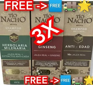 Tio Nacho shampoo Anti-age/Antiedad/Stop Hair Loss Pack Of 3(๐๐๐๏ธ) - Picture 1 of 4