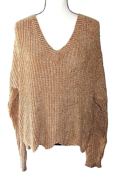 Suéter Luberante Talla M Marrón Chenilla Cuello en V Dobladillo Festoneado Foto 1 de 4