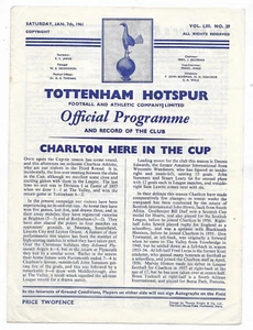 1960/61 FA Cup 3rd Round - TOTTENHAM HOTSPUR v CHARLTON ATHLETIC (double season) - Picture 1 of 2