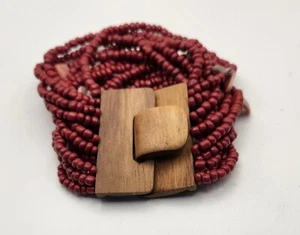 Pulsera elástica en capas con cierre de madera - Roja - Nueva - Imagen 1 de 2