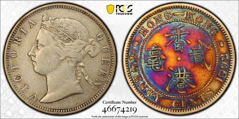 1892 HONG KONG 20 CENT PCGS XF DETAIL QUESTIONABLE COLOR ON SALE Cover