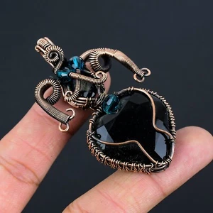 Wrapped Black Spinel Gemstone Jewelry Handmade Copper Wire Wrap Pendant - Picture 1 of 4