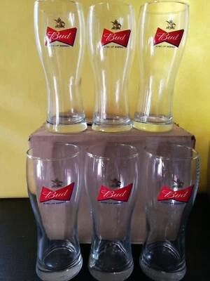 BUD 6 BICCHIERI BOCCALI VETRO BIRRA BEER BIER BIEREN GLASS KING OF BEERS - Immagine 1 di 3