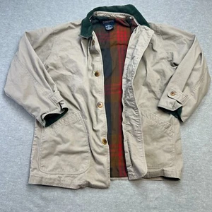 VTG Lands End Jacket Mens Large Beige Barn Coat Flannel Lined Chore Corduroy - Picture 1 of 14