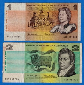 Australia Combo $1 & $2 1966 P-37a & P-38a 2 Circulated Notes - AUS#12 - Picture 1 of 3