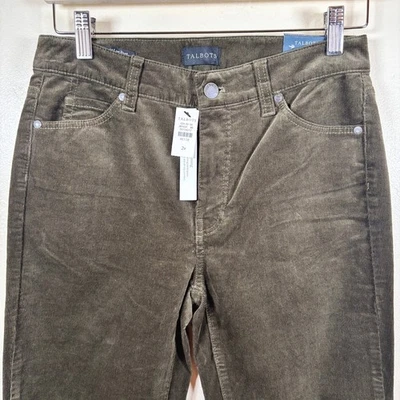 Calça feminina Talbots de veludo perna reta 2P verde oliva cintura alta painel de emagrecimento - Imagem 1 de 4