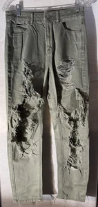 Pantalones de mezclilla para mujer AE American Eagle Distressed Mom 4 regular tiro alto verde - Imagen 1 de 6