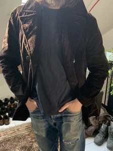 Altea Milano Corduroy Jacket Double Breasted Irregular Wale Brown Padded Mens M - Picture 1 of 22