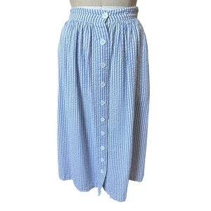 Vermont Country Store blau Seersucker Streifen Midirock Größe Large - Bild 1 von 5