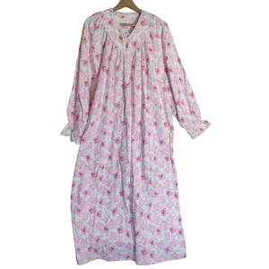 Vintage Adonna Fleece Cotton Long Sleeve Nightgown Heart Print Size Large - Picture 1 of 7