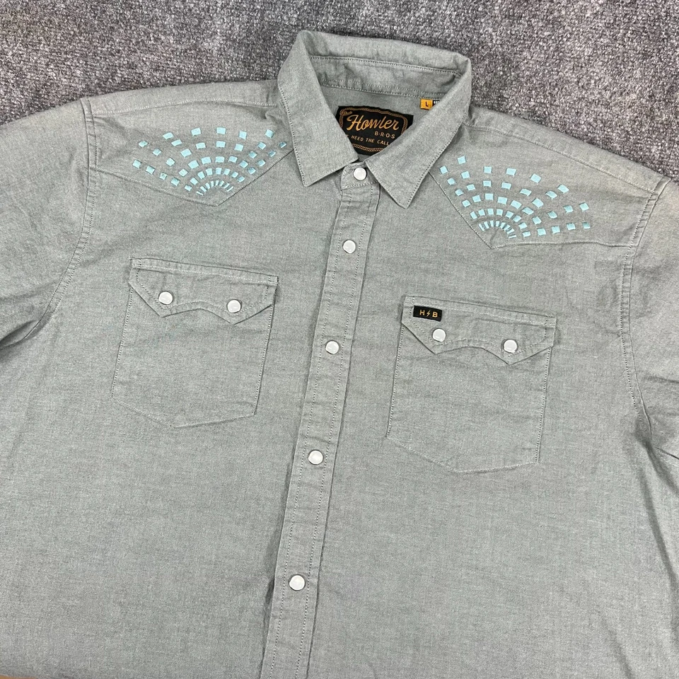 Howler Brothers Crosscut Snapshirt Men’s SS Gray Western Pearl Snap Shirt Size L - Image 1 of 4