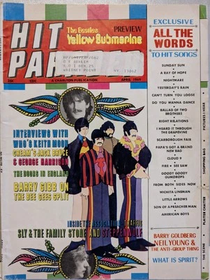 Hit Parader Magazine April 1969 Beatles, Doors, Bee Gees, Sly Stone, Keith Moon  - Image 1 of 4