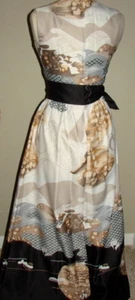 VINTAGE McINERNY HAWAII MAXI LONG GORGEOUS CREAM BLACK BROWN GRAY SZ 8 DRESS - Picture 1 of 7