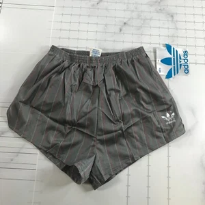 Vintage Adidas Running Shorts Mens S 28-30 Shimmery Gray Red Gray Pinstripes - Picture 1 of 11