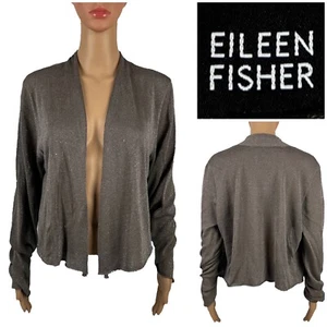 Eileen Fisher Damen große Strickjacke braun Viskose Leinen Glitzer vorne offen gebraucht, in einwandfreiem Zustand - Bild 1 von 11