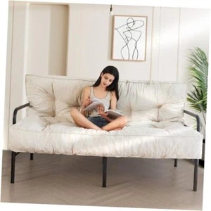 8" Futon Mattress Size, Extra Thick Futons Sofa Couch Bed, Velvet Queen Beige - Picture 1 of 7