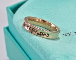 Size 5 Tiffany & Co Rubedo Gold Metal Narrow 1837 Band Ring and Pouch Lovely - Picture 1 of 5