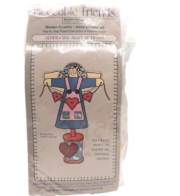 Kit artesanal de tela de madera carrete carrete estatuilla ángel de corazones amigos piezas Foto 1 de 4