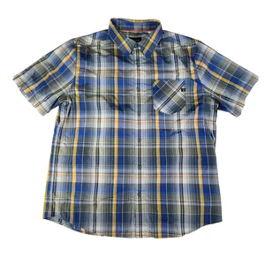 Marmot Men’s Shirt 46" Chest Large Short Sleeve Plaid Summer Blue Yellow * - Picture 1 of 12