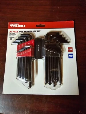 26pc HYPER TOUGH ALLEN BALL POINT END LONG ARM HEX KEY WRENCH SET SAE/MM - Image 1 of 2