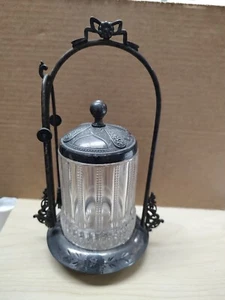 Meriden B Co. Silverplate & Glass Victorian Pickle Castor w/Holder & Tongs - Picture 1 of 16