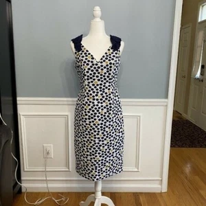 Carmen Marc Valvo Polka Dot Sheath Dress V Neck 6 - Picture 1 of 7
