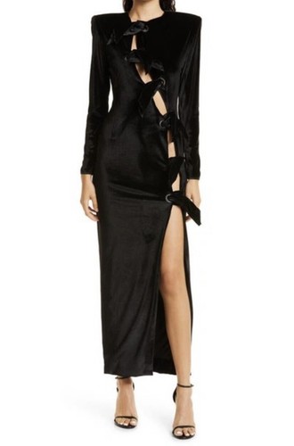 Maxi abito in velluto Mother Of All NUOVO Celine con lacci maniche lunghe in velluto nero M $525 0