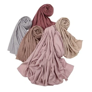 Women Plain Wrinkle Design Scarf Bandelet Shawl Stole Wrap Headscarf Muffler - Picture 1 of 32