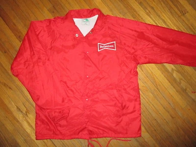 vtg BUDWEISER NYLON JACKET Beer Delivery Guy Uniform Patch Windbreaker MEDIUM - Image 1 of 3