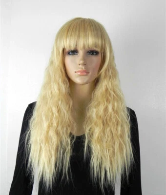 Fashion Blonde Fluffy Small Wavy Neat Bangs Women Girl Hair Wig Wigs + Wig Cap - Image 1 of 4
