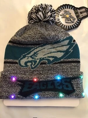 Philadelphia Eagles Winter Cap Hat cuffed Knit NFL LED Light Up Pom Beanie grey - Image 1 of 2