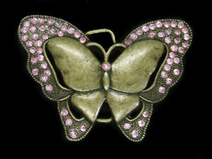 UE05102 REALLY COOL **BUTTERFLY** PINK CRYSTAL FASHION BRASSTONE BELT BUCKLE