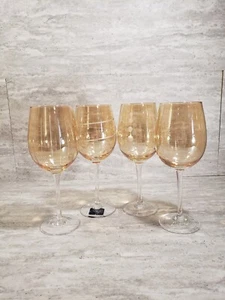 Mikasa Cheers Signed Amber Wine Glass Etched 4 Different Patterns - Picture 1 of 12